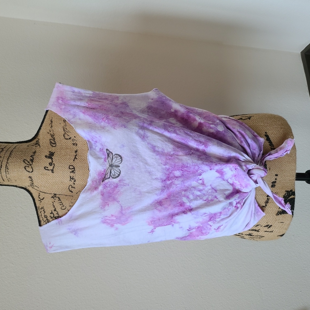 Ladies Distressed Tie Dye Crop Top Medium